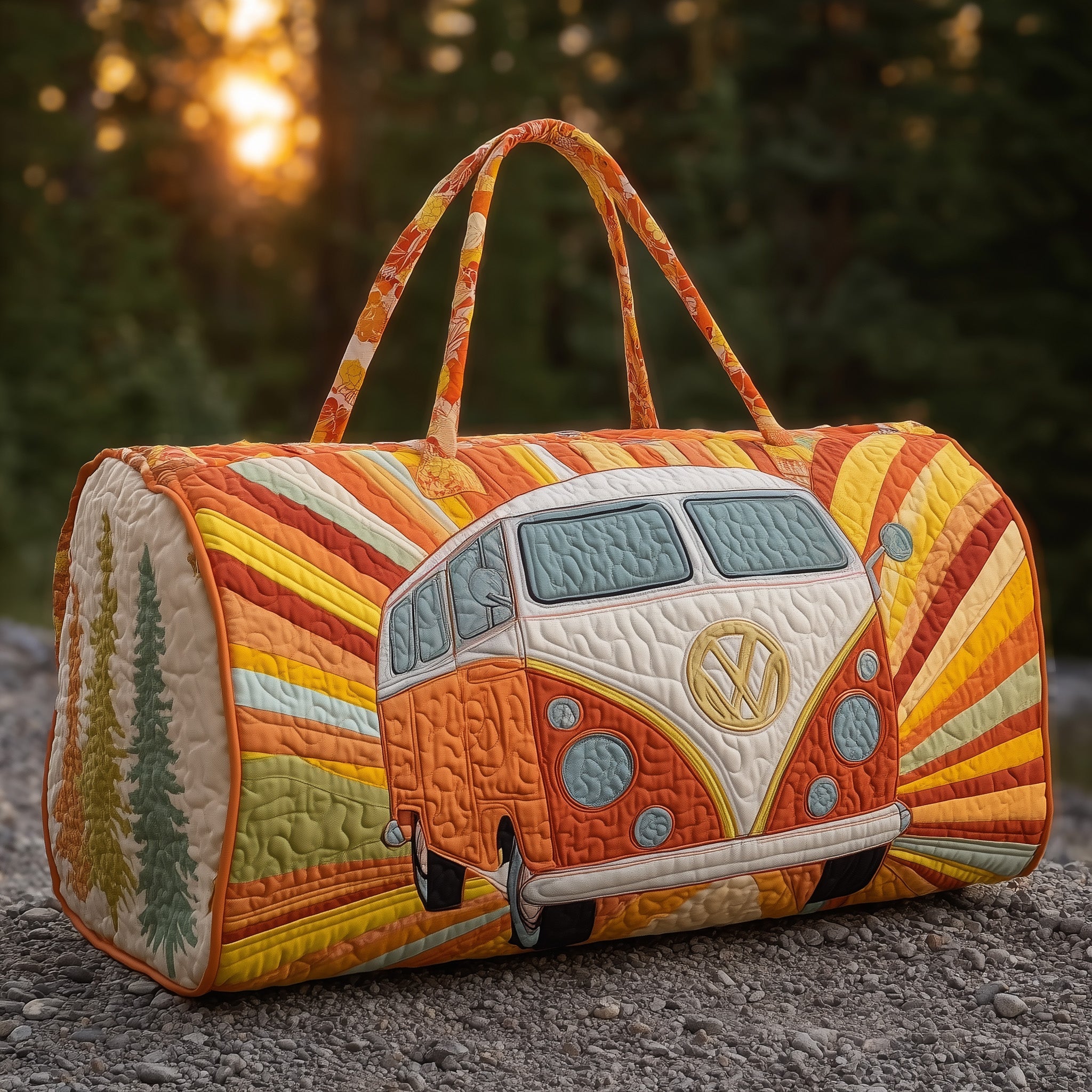 Hippie Van Quilted Duffle Bag Gift For Family(1)