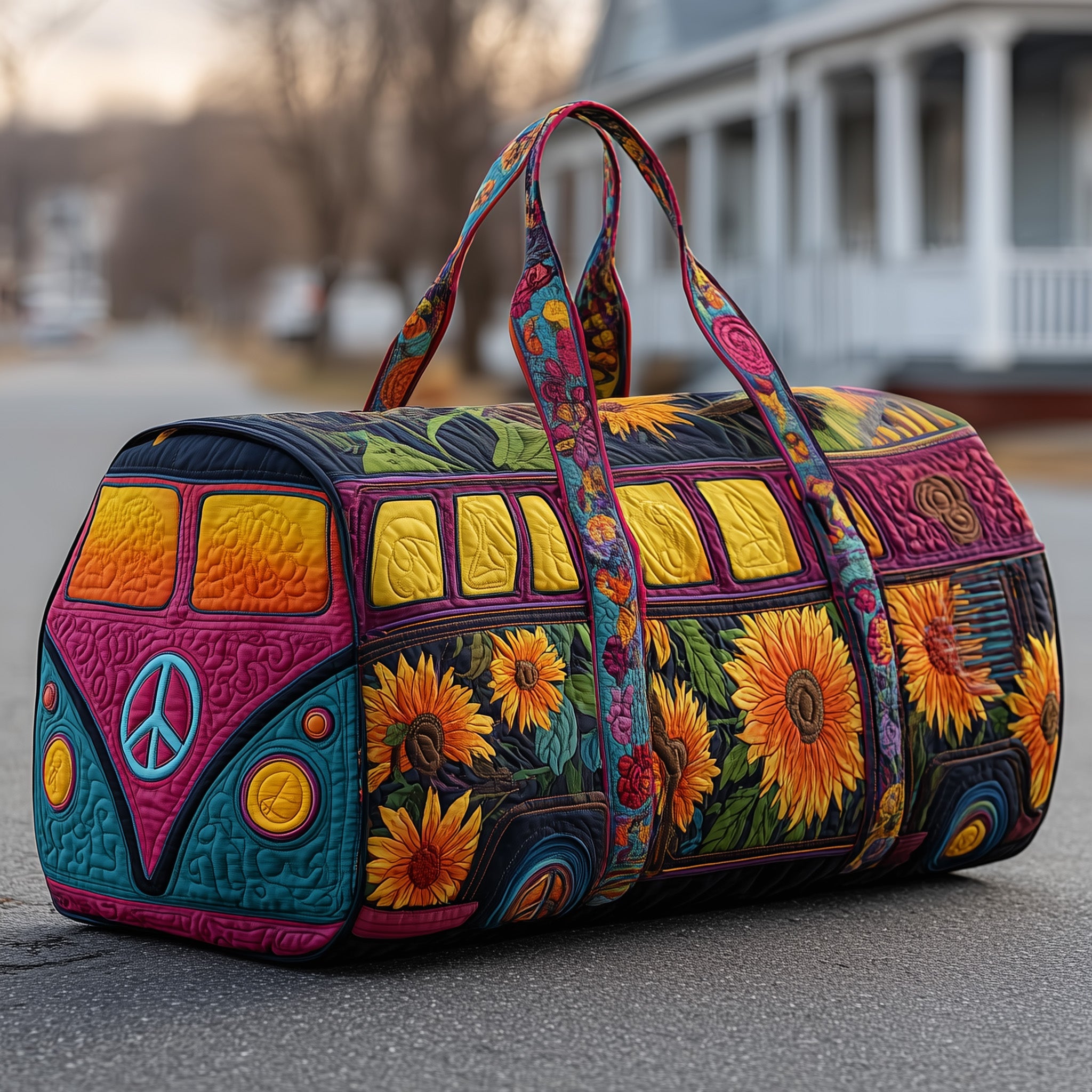 Hippie Van Quilted Duffle Bag Gift For Family