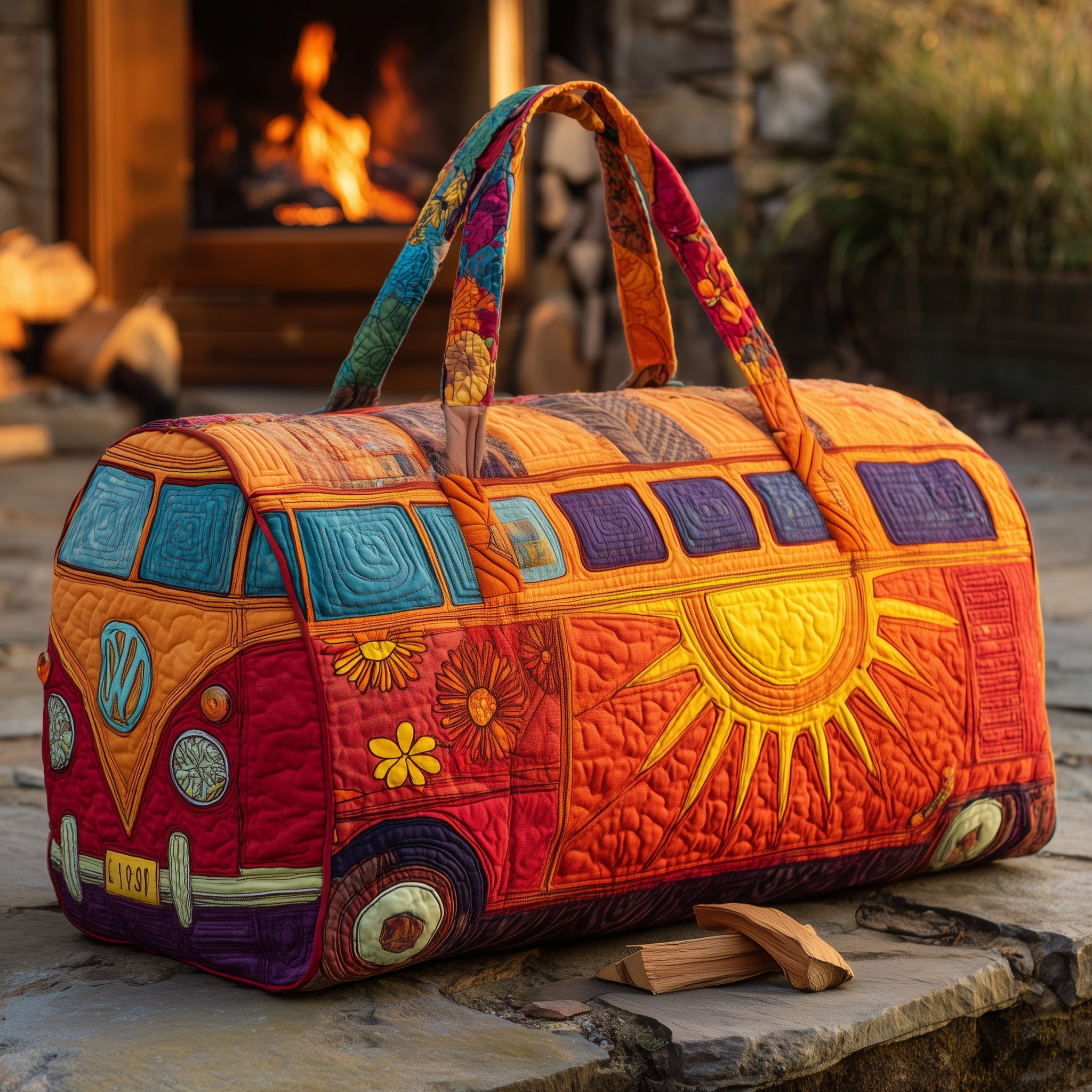 Hippie Van Quilted Duffle Bag Gift For Friends(1)