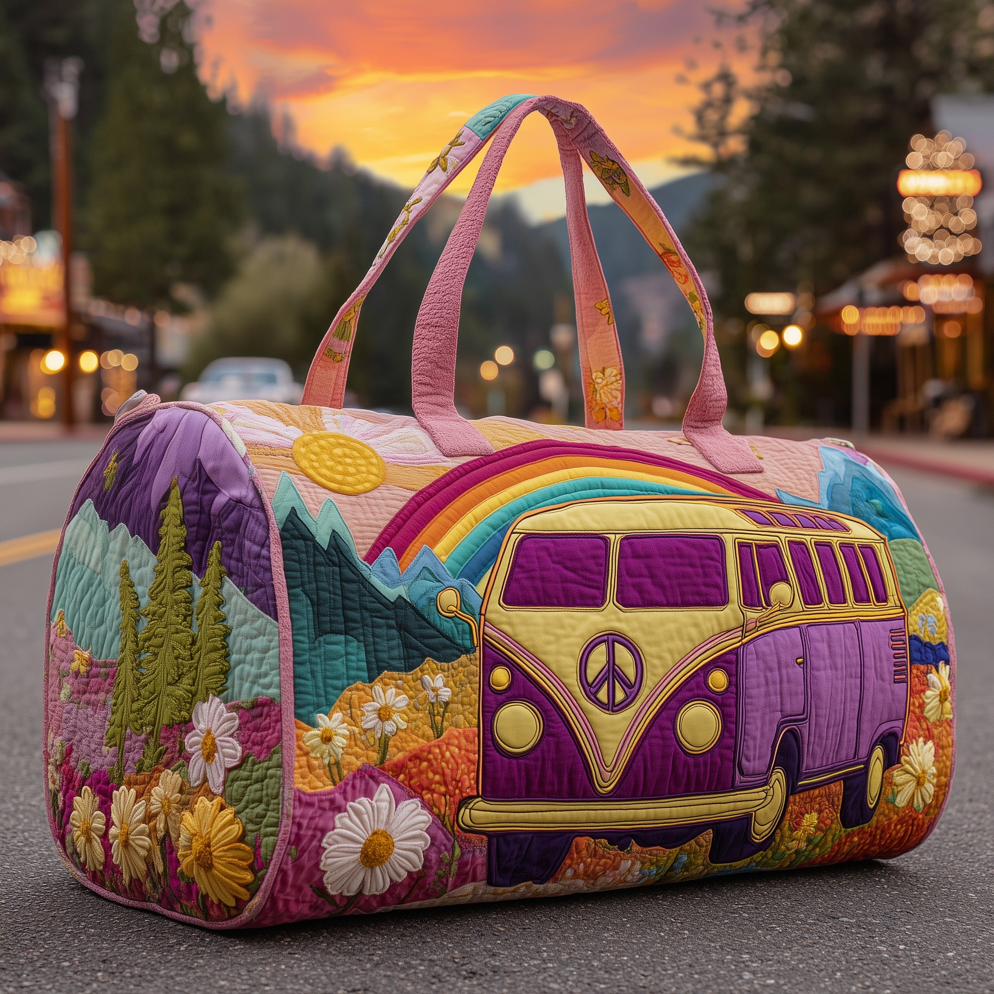 Hippie Van Quilted Duffle Bag Gift For Her(1)
