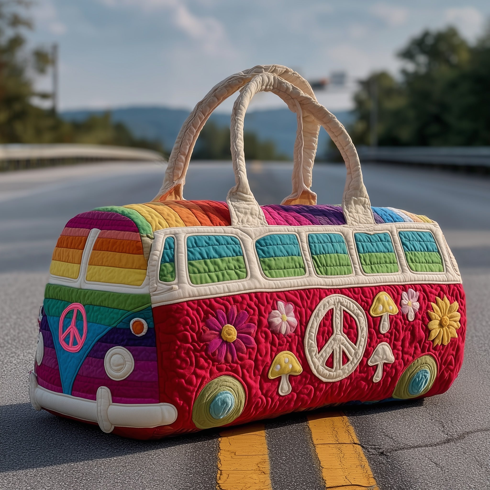 Hippie Van Quilted Duffle Bag Gift For Her