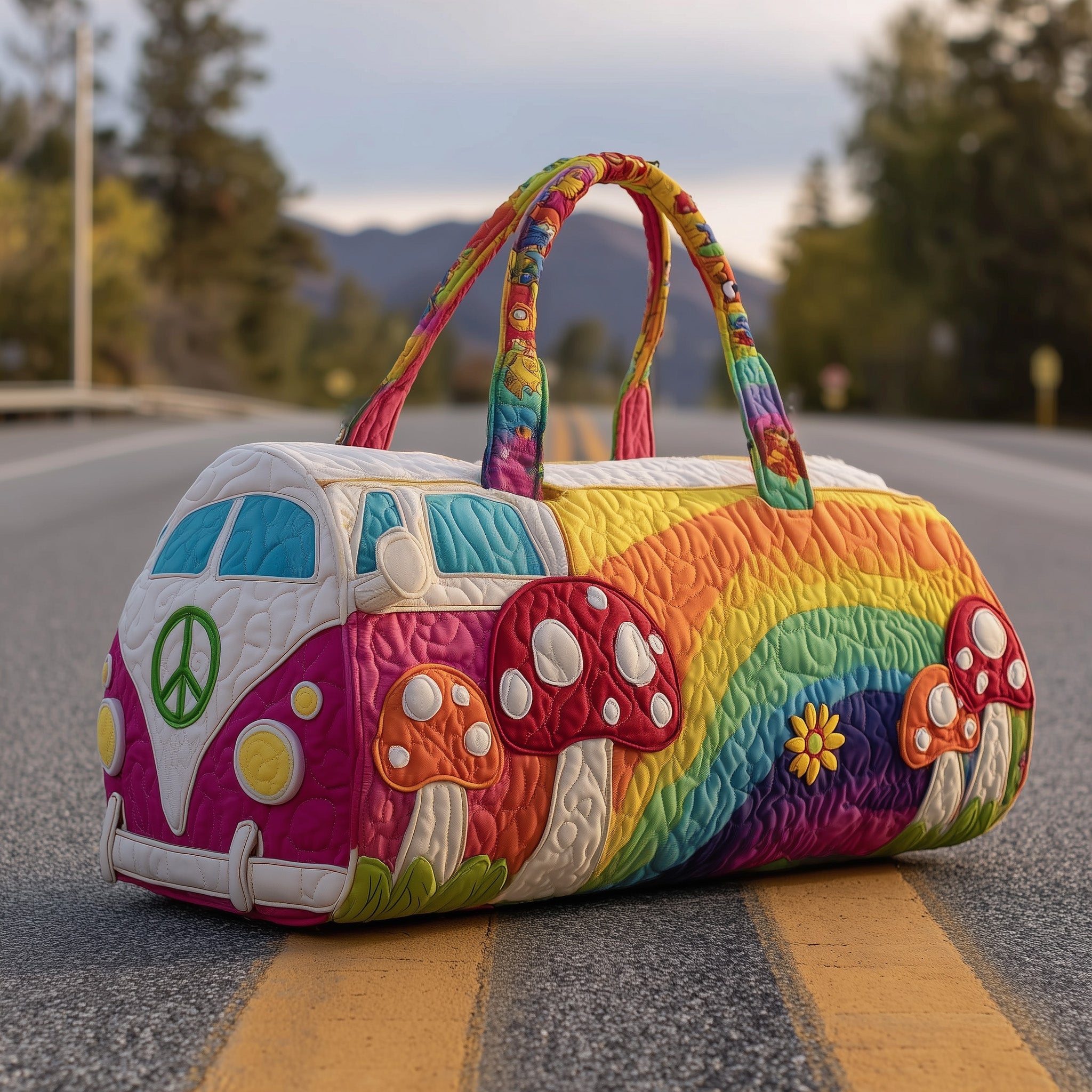Hippie Van Quilted Duffle Bag Gift For Mom