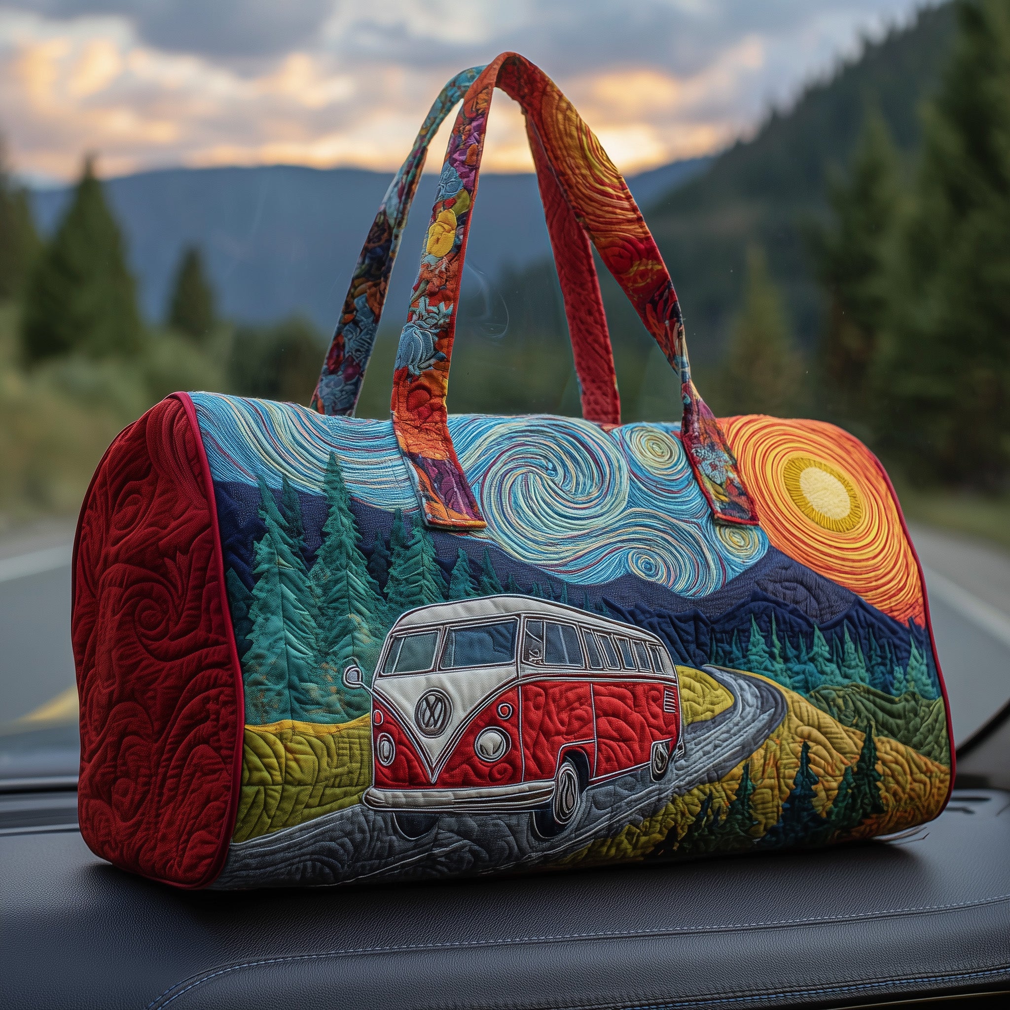 Hippie Van Quilted Duffle Bag Independence Day Gift Idea(1)