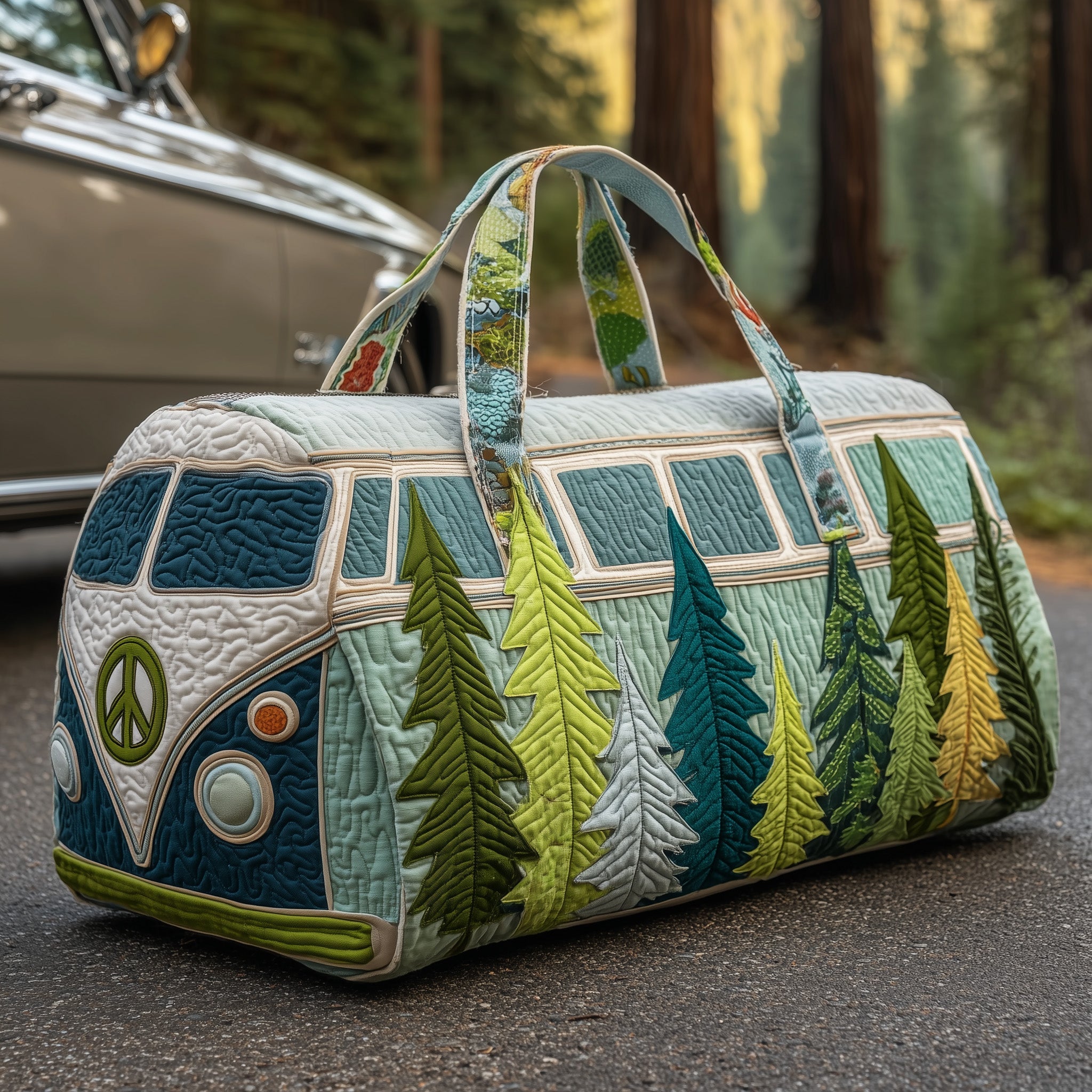 Hippie Van Quilted Duffle Bag Independence Day Gift Idea