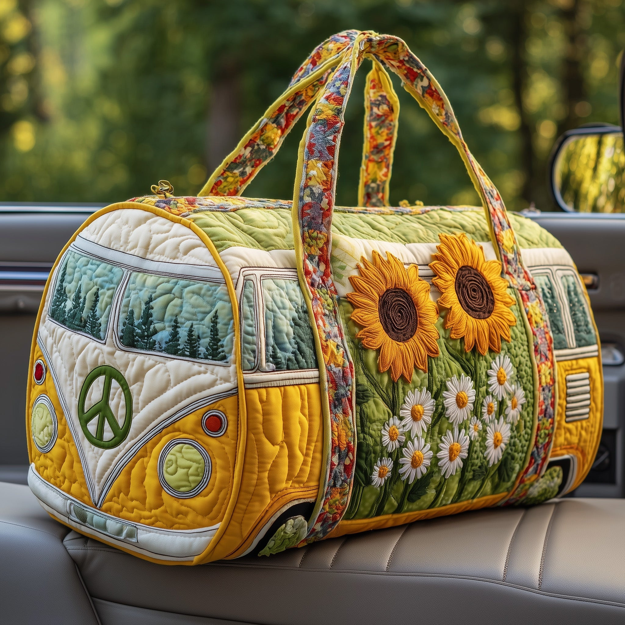 Hippie Van Quilted Duffle Bag Retro Camper Travel Bag Best Gift For Hippie Van Life Camping Adventure