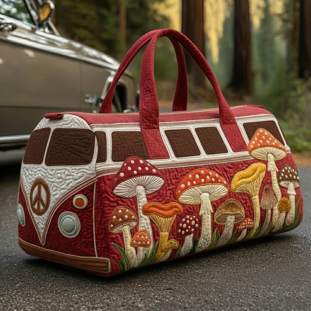 Hippie Van Quilted Duffle Bag Retro Travel Bag Best Gift For Camping Lovers Van Life Road Adventures