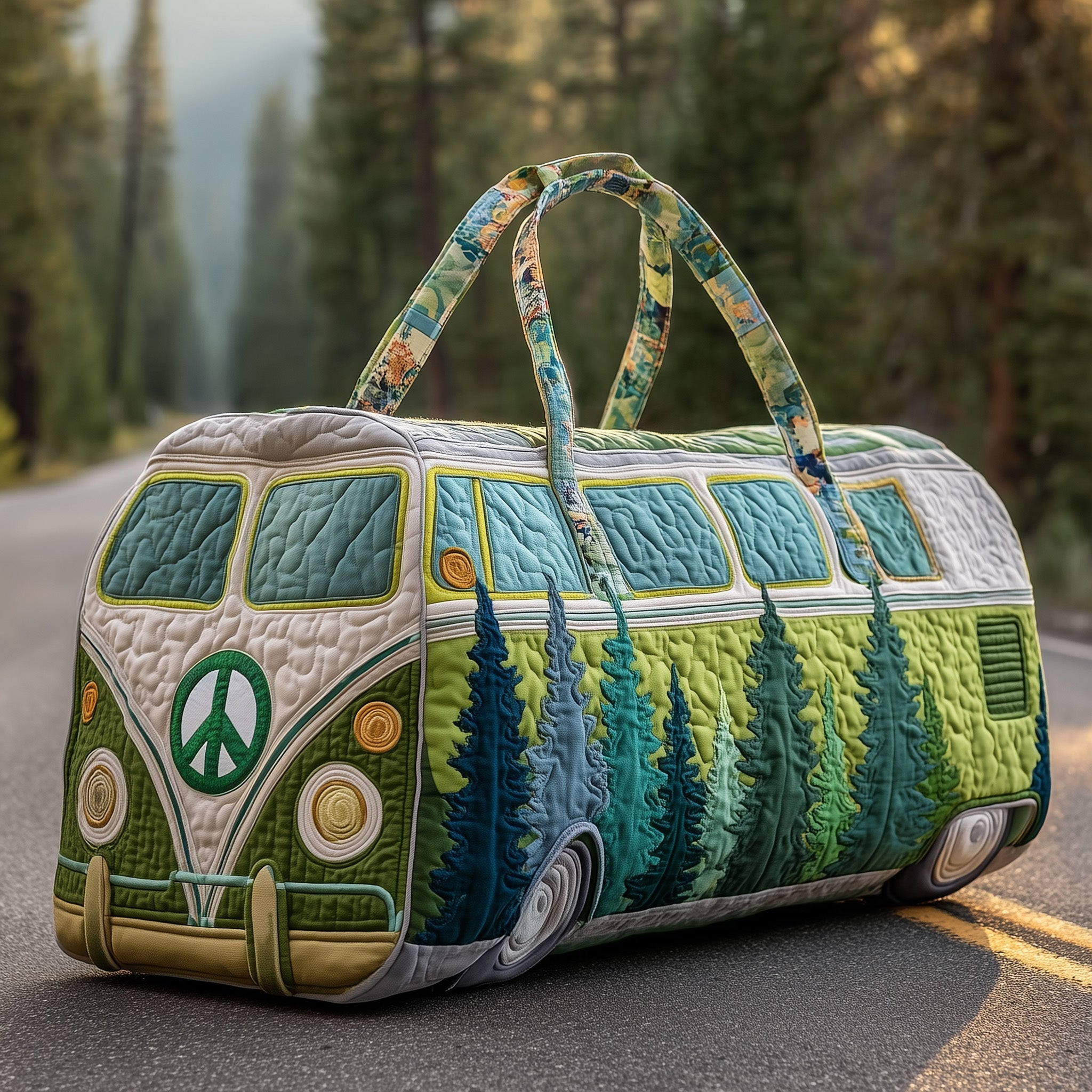 Hippie Van Quilted Duffle Bag Vintage Camper Travel Bag Best Gift For Hippie Lovers Camping Gear
