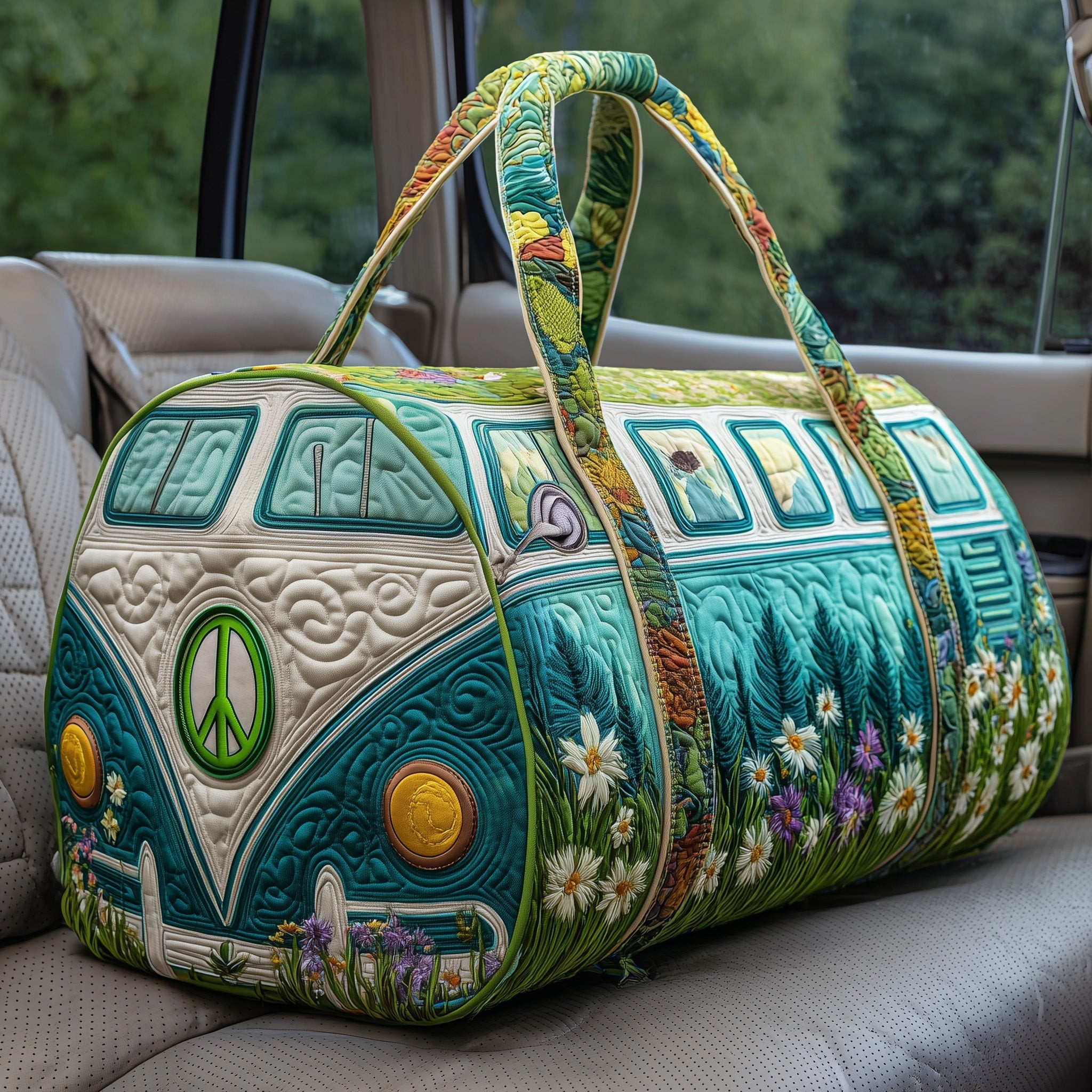Hippie Van Quilted Duffle Bag Vintage Camper Travel Bag Best Gift For Van Life Lovers Camping Outdoor