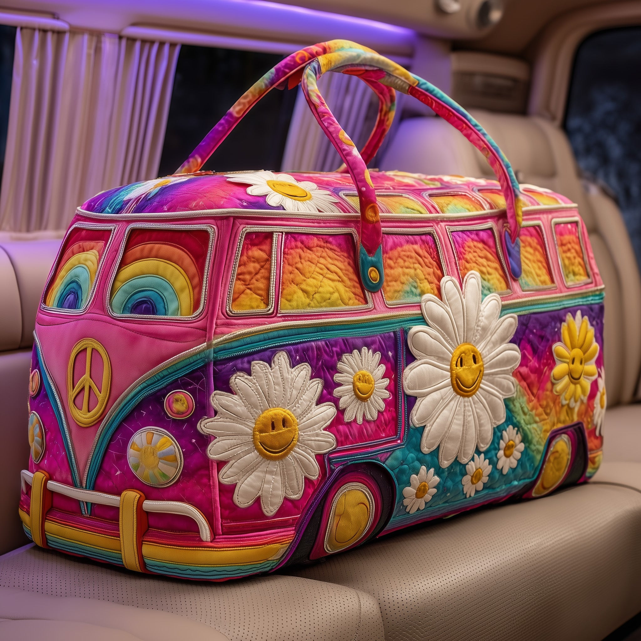 Hippie Van Quilted Duffle Bag Vintage Travel Bag Best Gift For Hippie Van Life Camping Outdoor Lovers