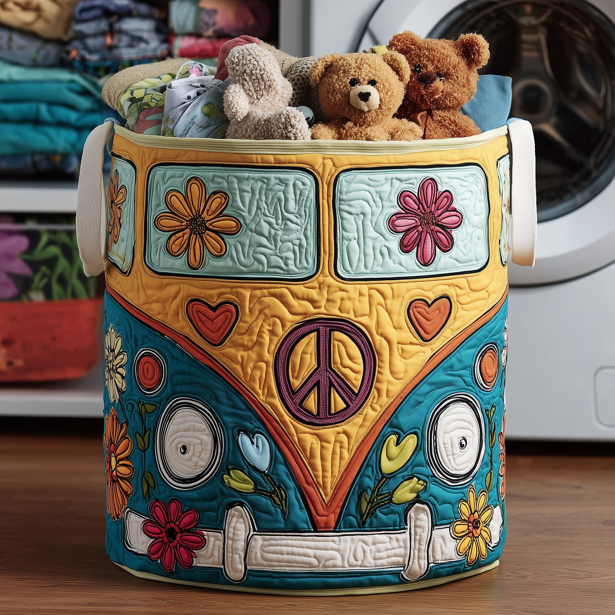 Hippie Van Quilted Laundry Basket Gifts For Your Hippie Friend