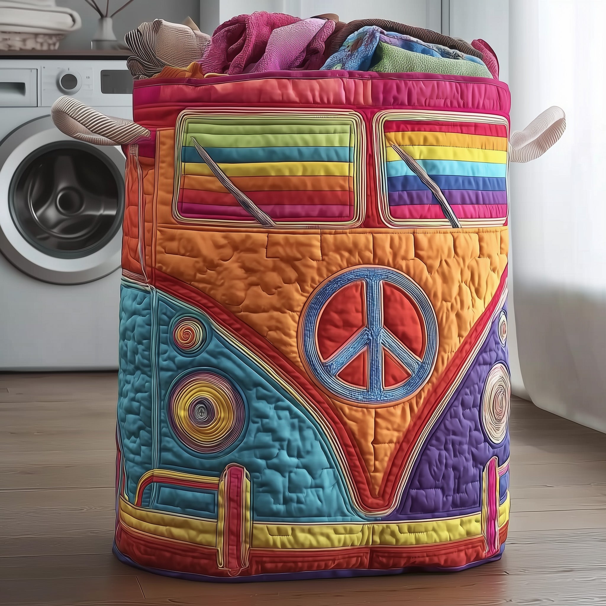 Hippie Van Quilted Laundry Basket Hippie Christmas Gift Ideas