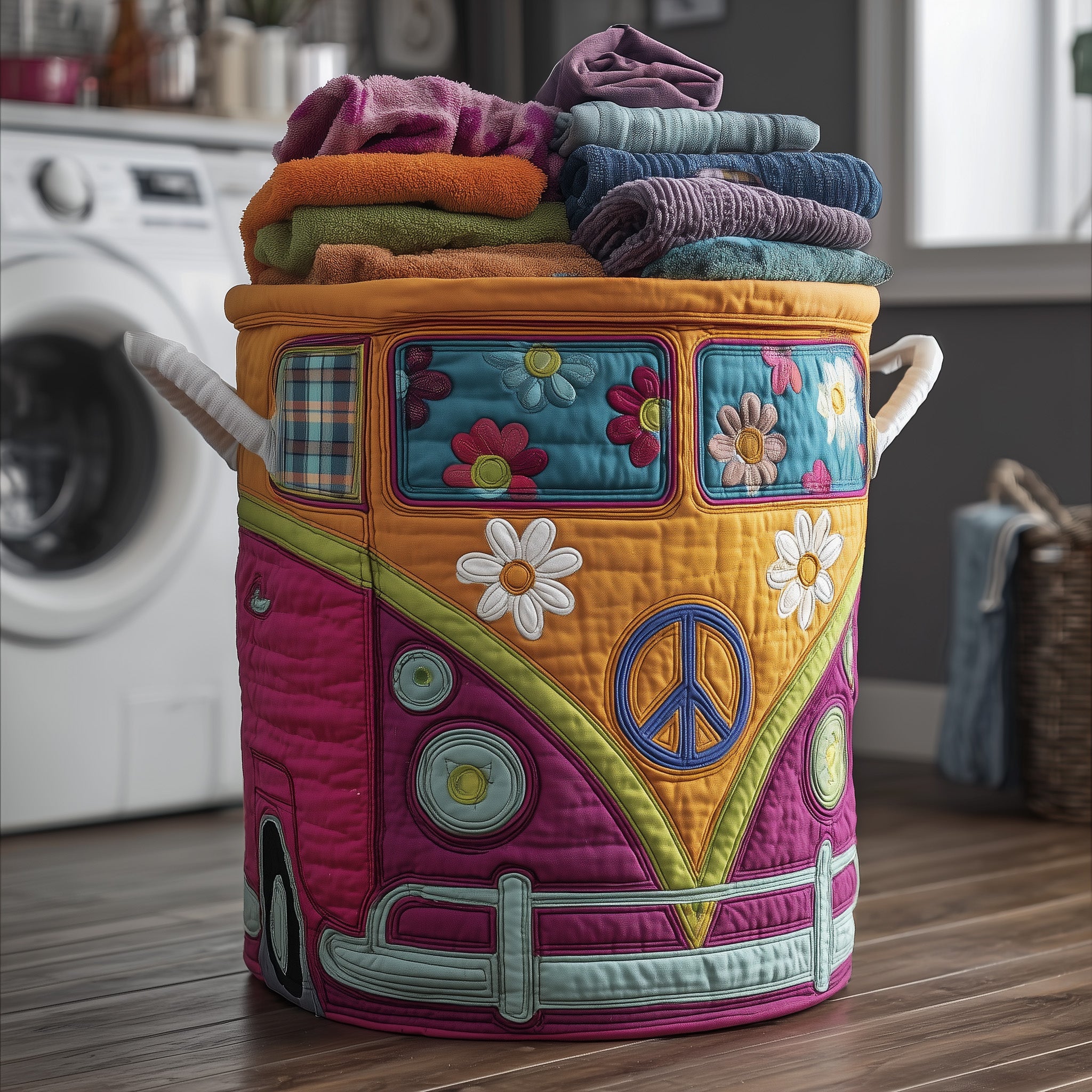 Hippie Van Quilted Laundry Basket Ideal Gift For Mom