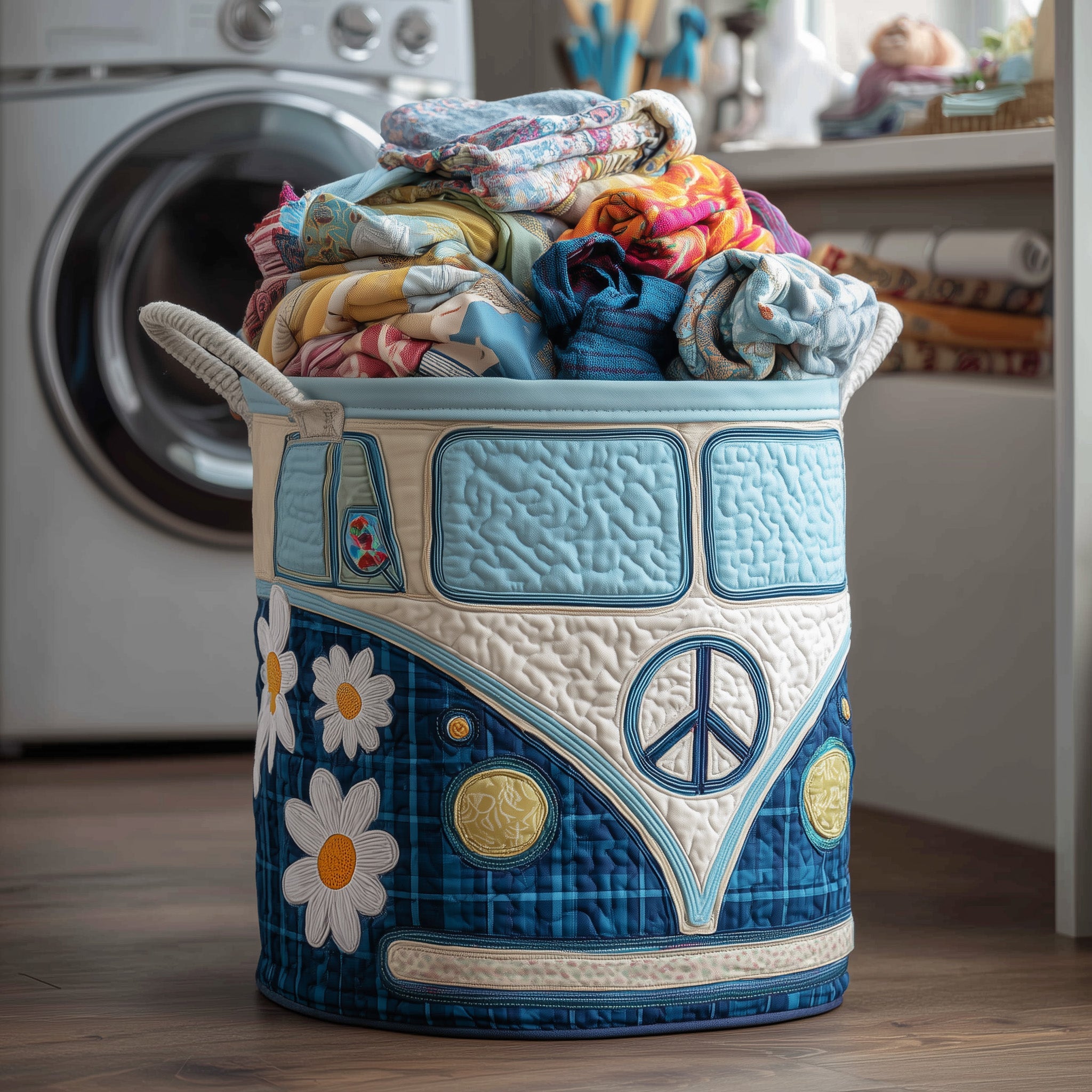 Hippie Van Quilted Laundry Basket Ideal Present For Newlyweds