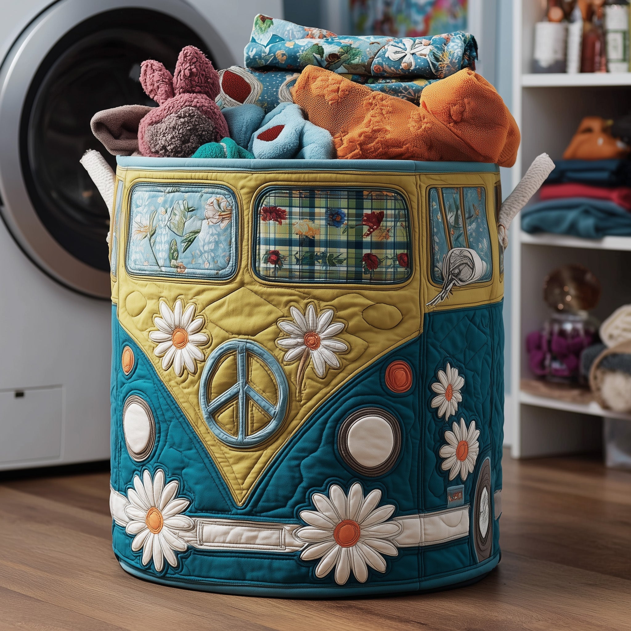 Hippie Van Quilted Laundry Basket Merch For Home And Bedroom