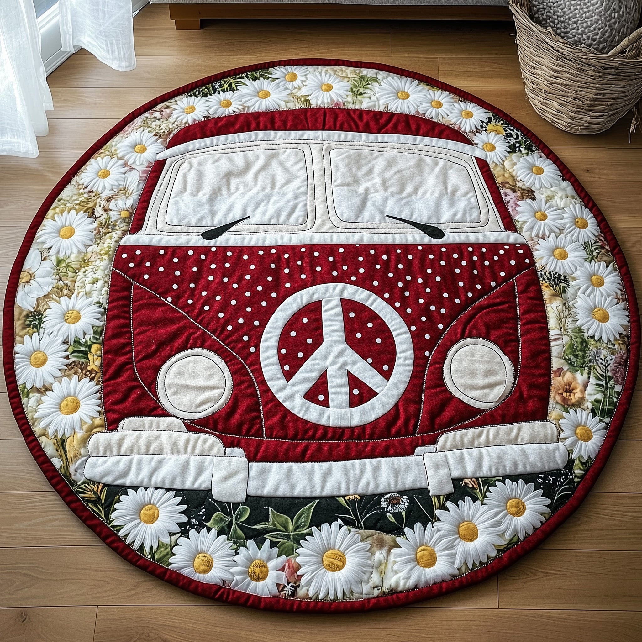 Hippie Van Quilted Round Mat Comfortable Quilted Round Mat for Relaxing Moments