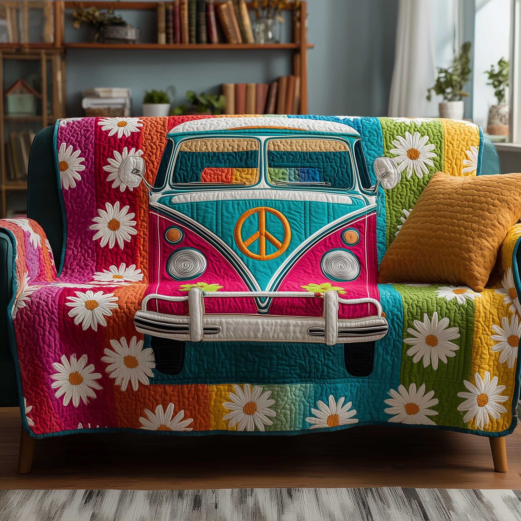 Hippie Van Quilted Sofa Cover Free Spirit Van Design Gifts For Your Hippie Friend