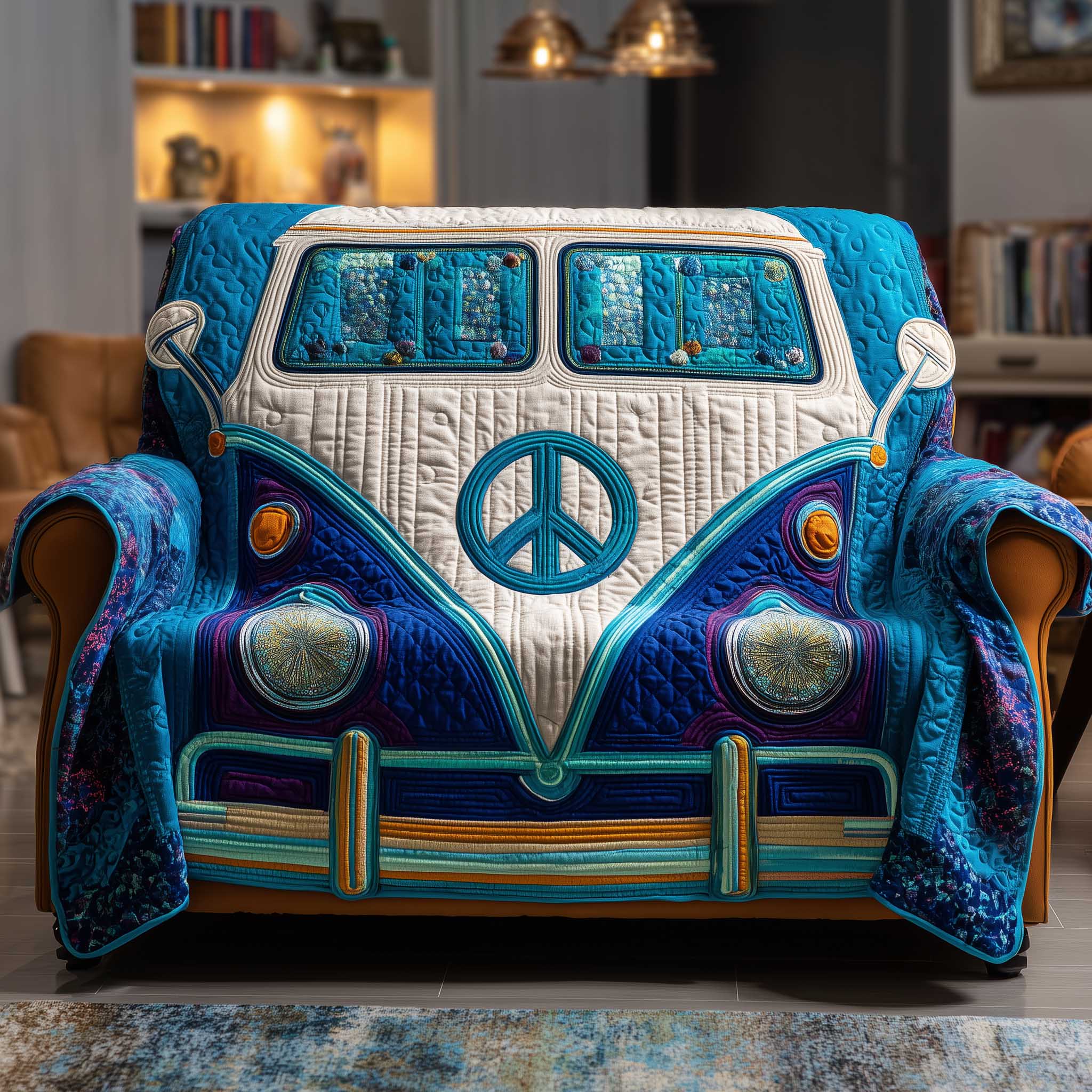Hippie Van Quilted Sofa Cover Free-Spirit Van Funky Decor Gifts For Your Hippie Friend