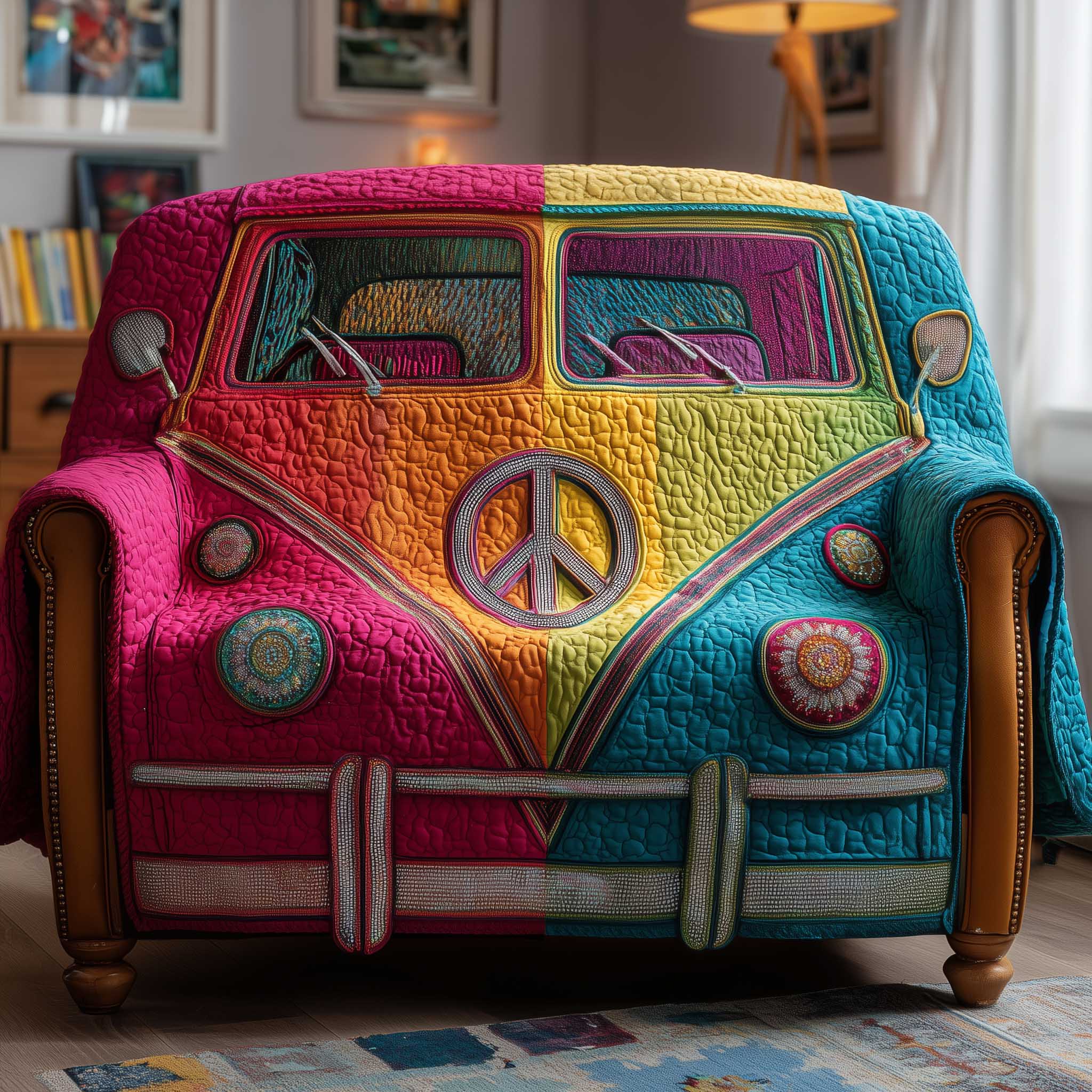 Hippie Van Quilted Sofa Cover Van Sofa Guard Unique Style Gifts For Your Hippie Friend
