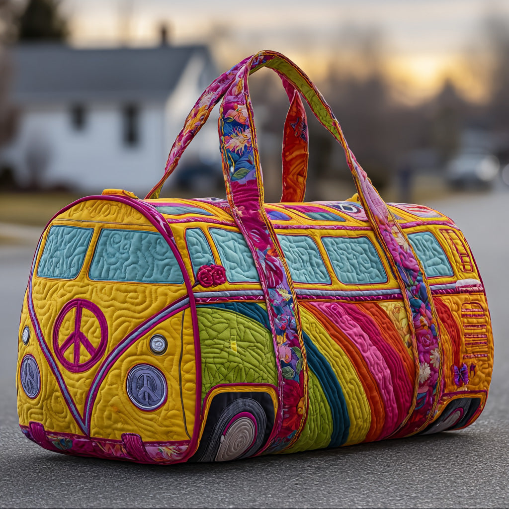 Hippie Van Rainbow Quilted Duffle Bag For Everyday Use