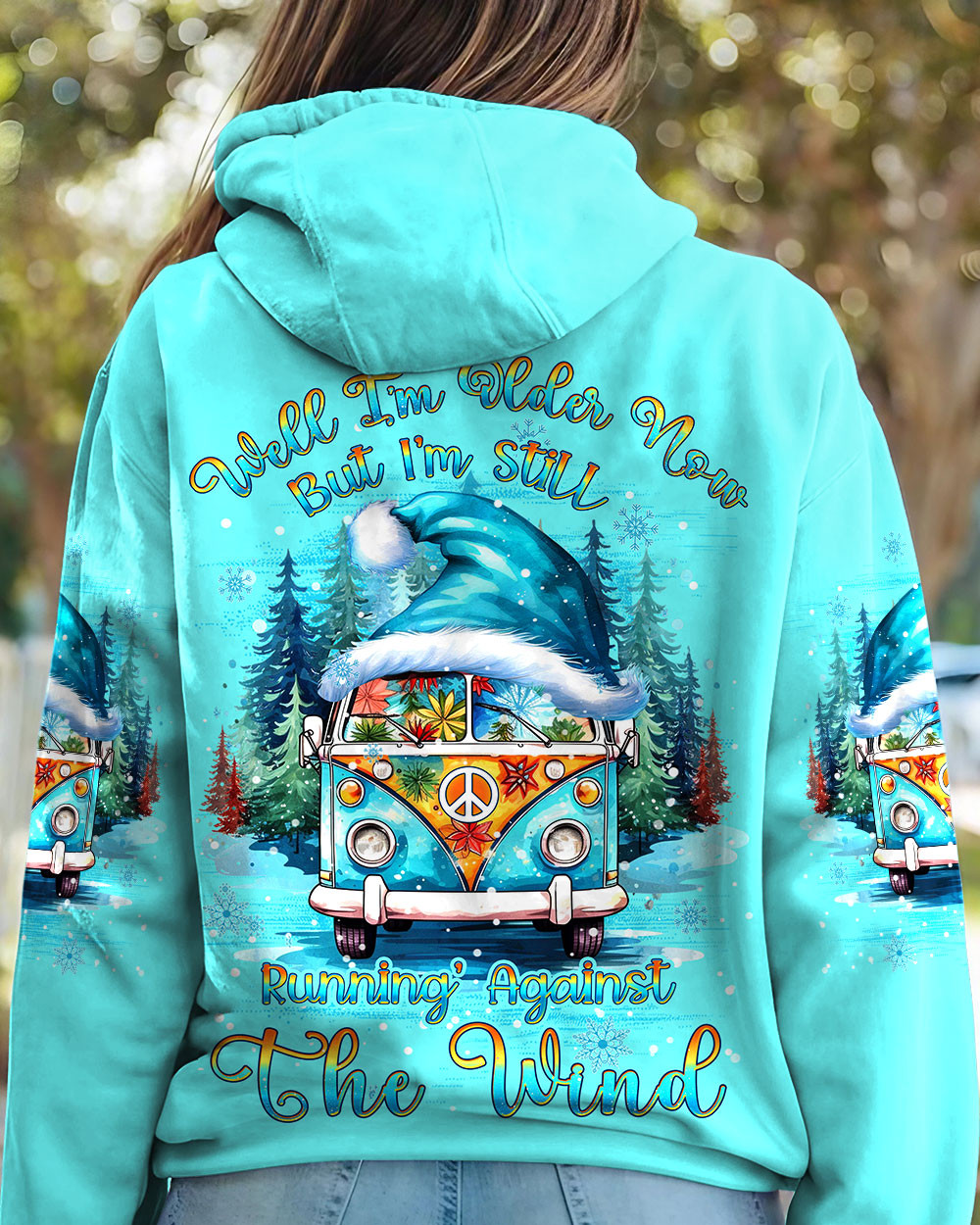 Hippie Van Running Against The Wind Christmas Hoodie Xmas Pullover Gifts For Peace Lovers