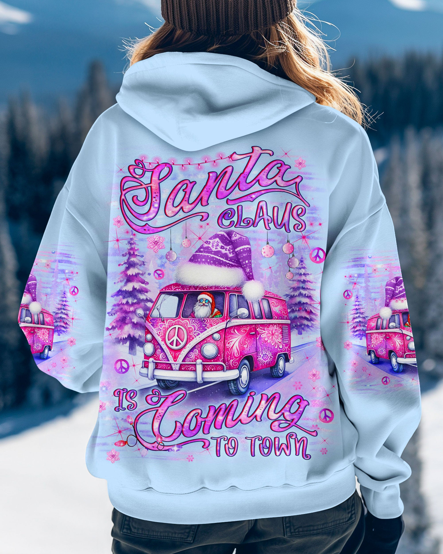 Hippie Van Santa Claus Is Coming Christmas Hoodie Peaceful Symbol Clothing Xmas Gifts