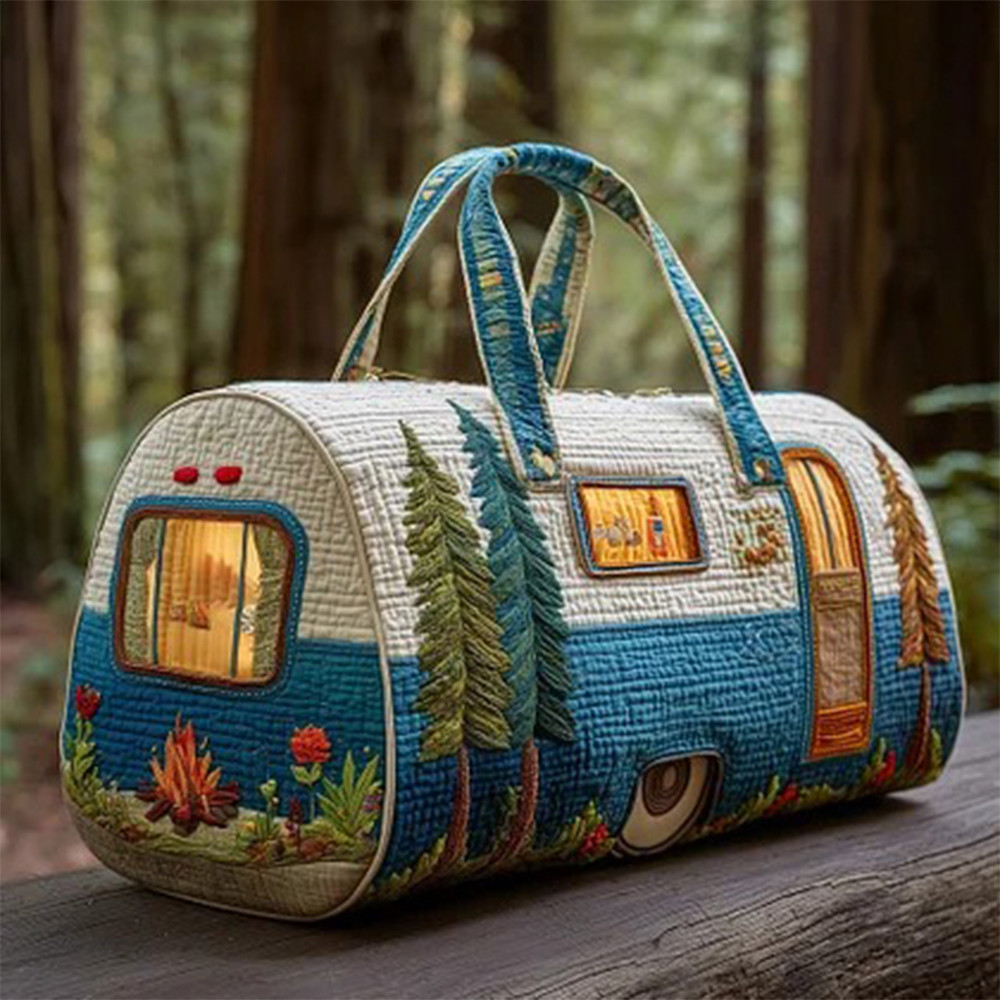 Hippie Van Style Graphic Quilted Duffle Bag Hippie Supporter Merch Mother's Day Gift