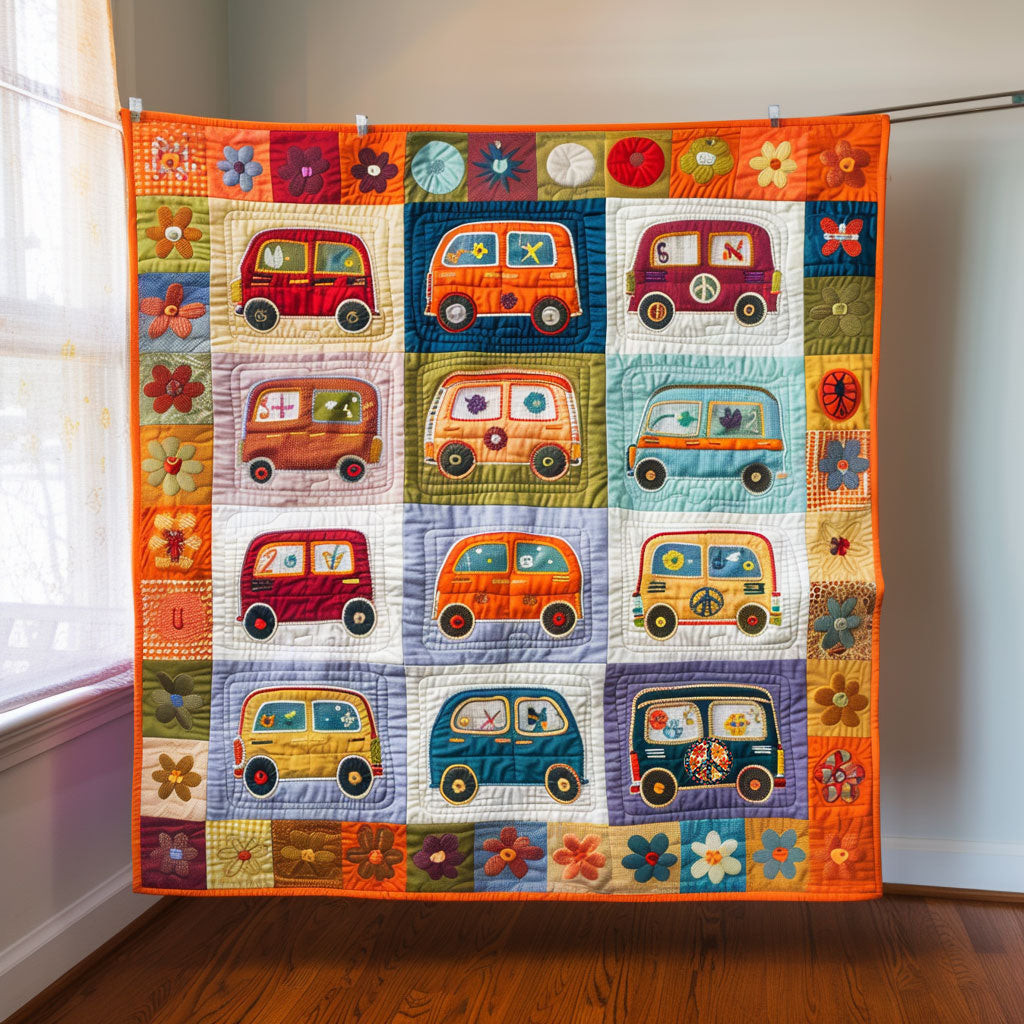 Hippie Van Themed Holiday Xmas Quilt Blanket Birthday Gift For Hippie Friend