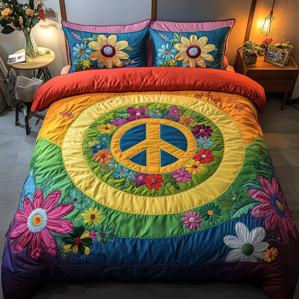 Hippie Vibes Quilted Bedding Set Best Bedspread Set Gifts For Hippie Girlfriend