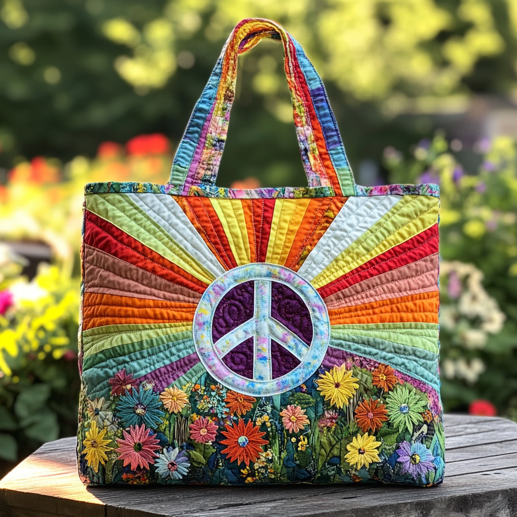 Hippie Vibes Quilted Tote Bag Birthday Presents For Hippies