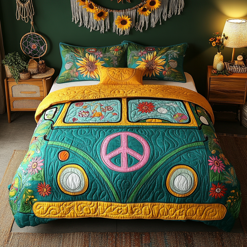 Hippie Wheels Quilted Bedding Set Bed Room Decoration Gifts For Hippie Chicks