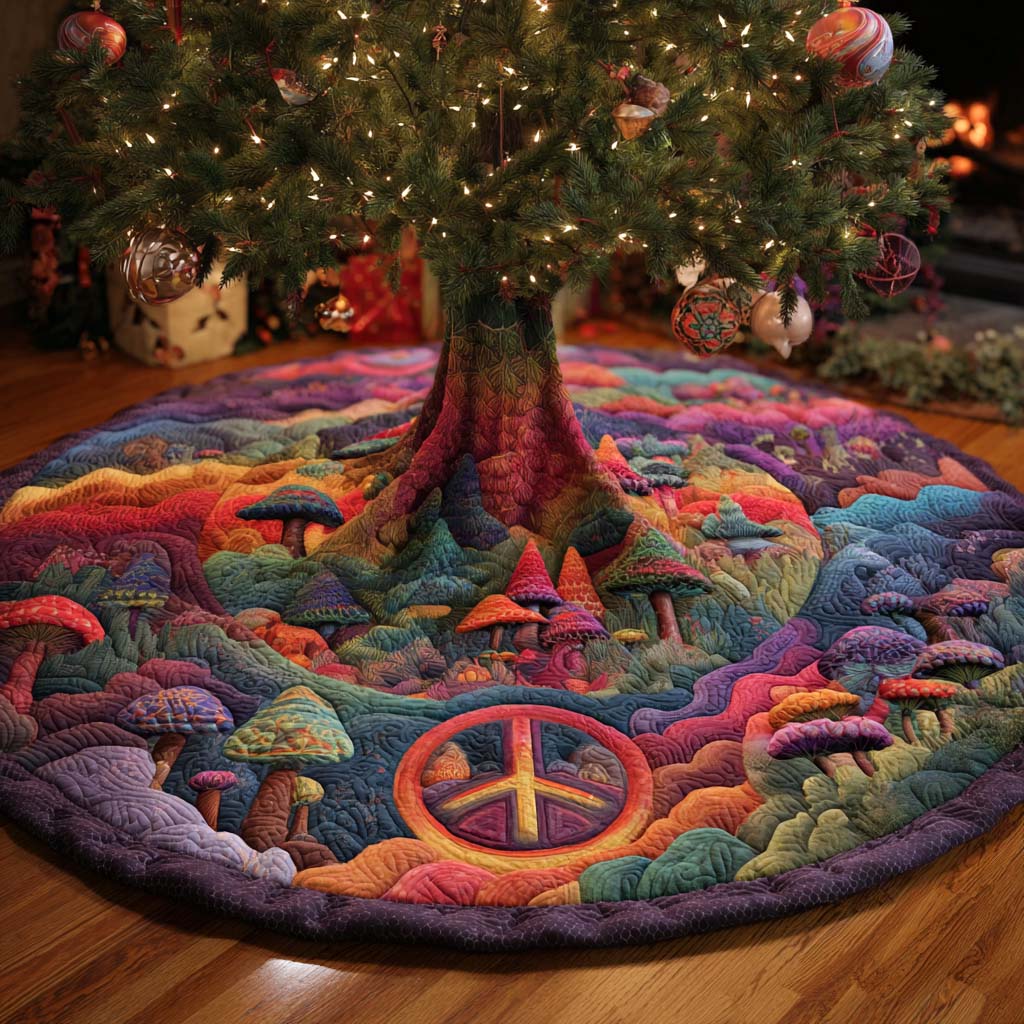 Hippie Wonderland Quilted Tree Skirt Indoor Xmas Decorations Unique Christmas Gifts 2025