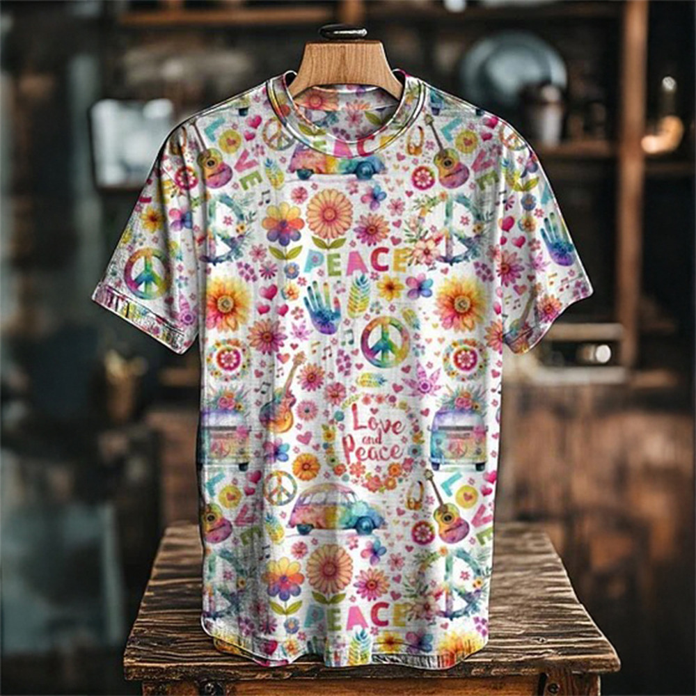 Hippies Symbol Peace And Love Signs T-Shirt Hippie Style Clothes Cool Gift For Friends