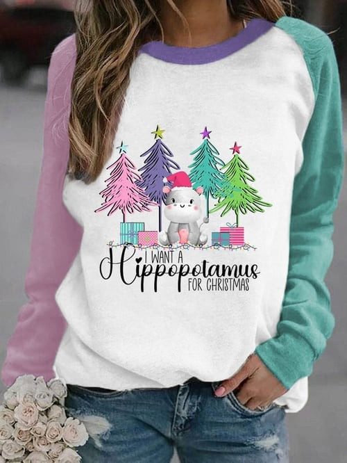 Hippo Pine And Gifts Christmas Sweatshirt I Want A Hippopotamus Clothes Cute Hippo Gifts