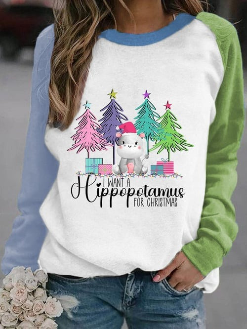 Hippo Pine And Gifts Christmas Sweatshirt I Want A Hippopotamus Clothes Gifts For Hippo Lovers