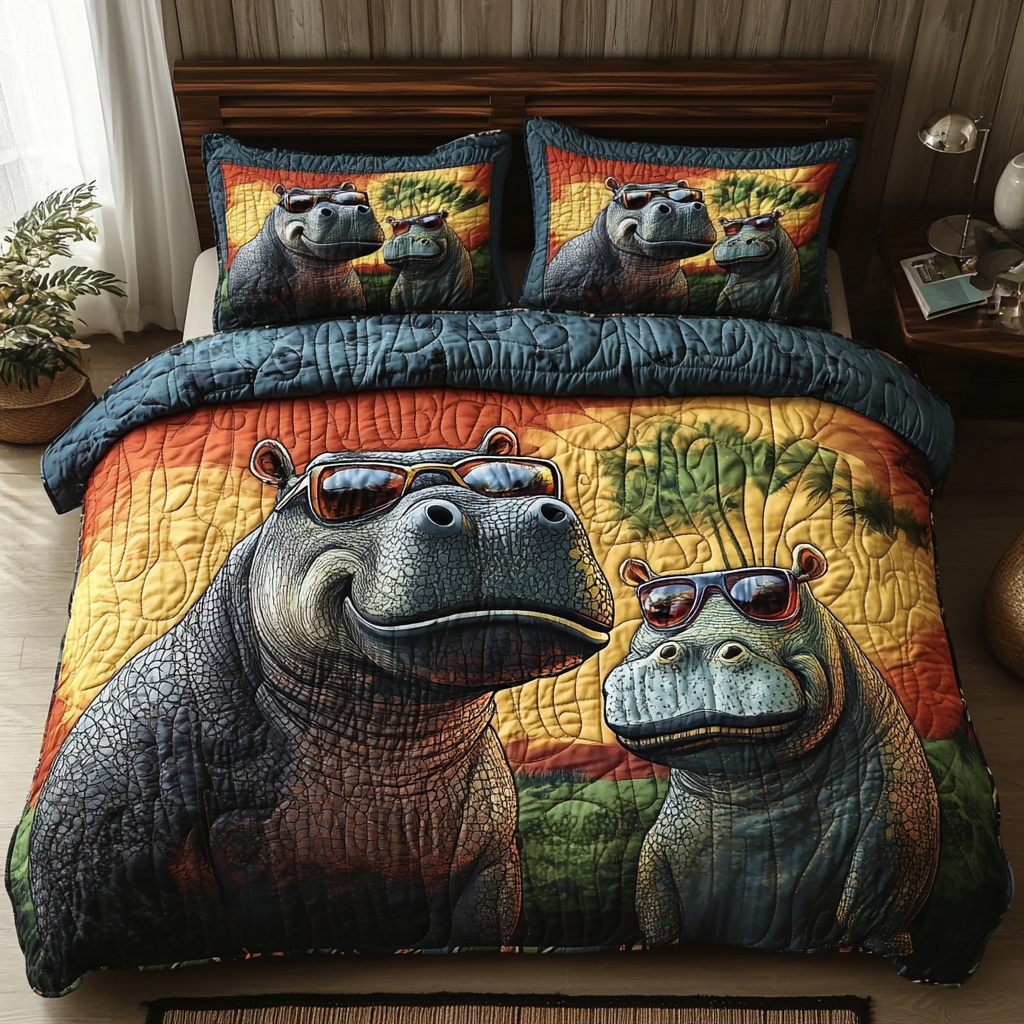 Hippo Splash Quilted Bedding Set Soft Bedding Set That Makes a Great Christmas Gift