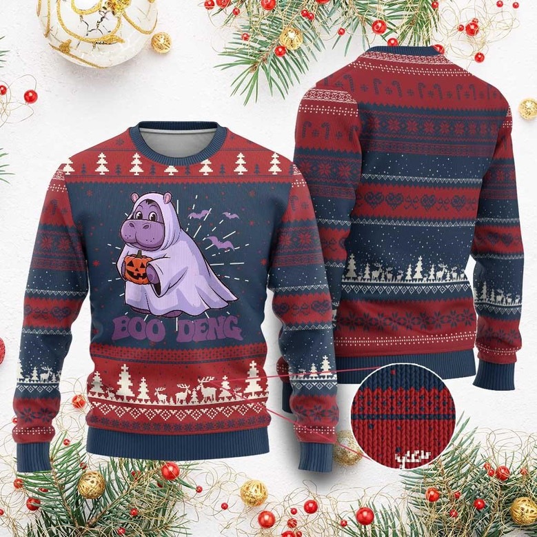 Hippopotamus Boo Deng Ugly Christmas Sweater Xmas Holiday Jumper Hippo Related Gifts