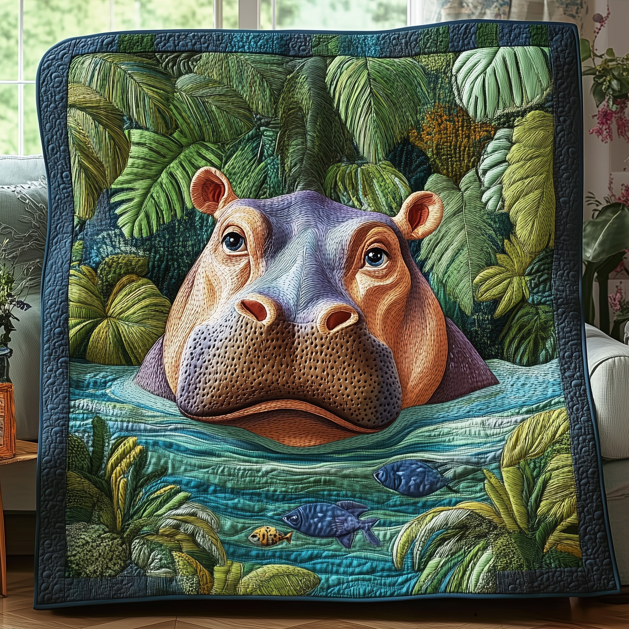 Hippopotamus Quilted Blanket Cute Soft BlanketHippopotamus Gift Items