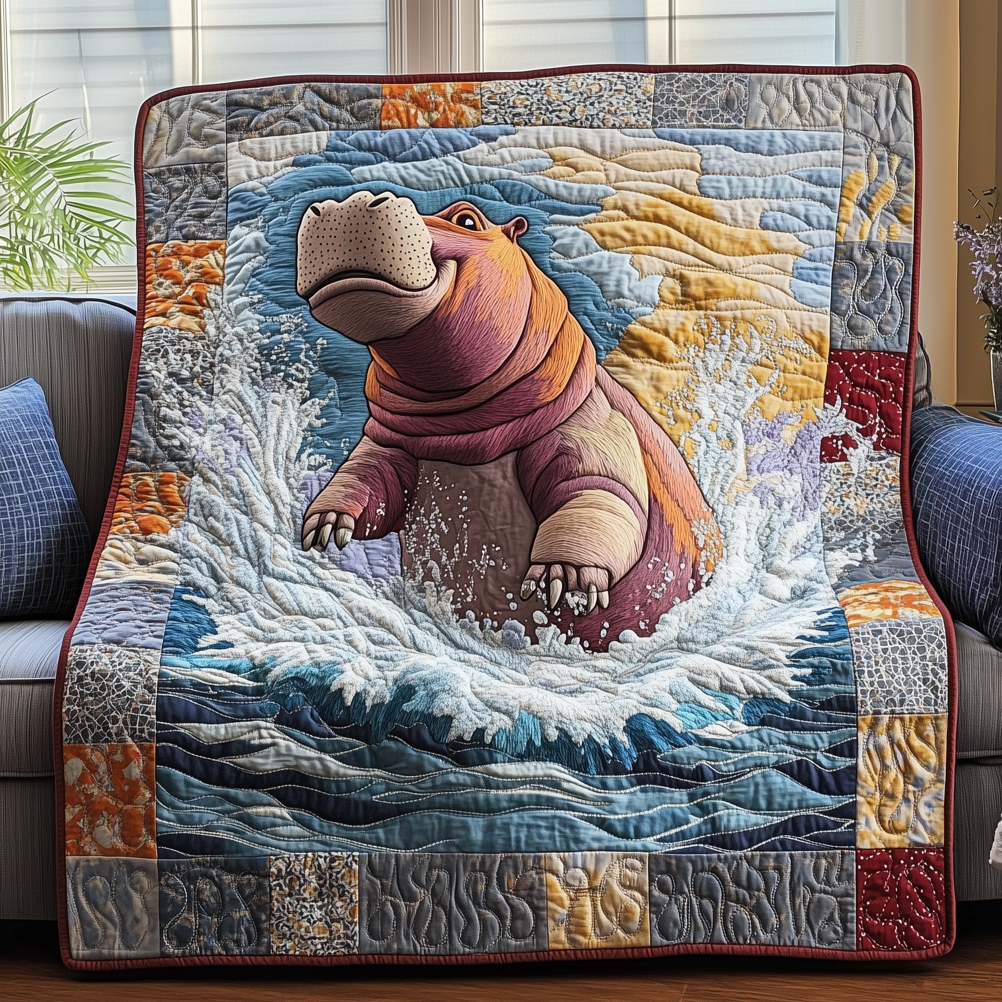 Hippopotamus Quilted Blanket Cute Soft BlanketUnique Hippo Gifts
