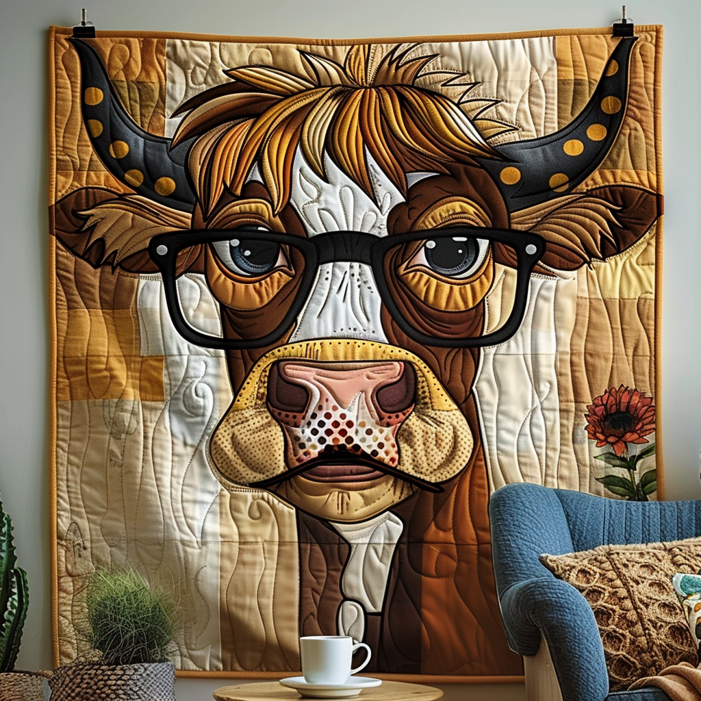 Hipster Cow Quilted Blanket Gift For Cow Lover