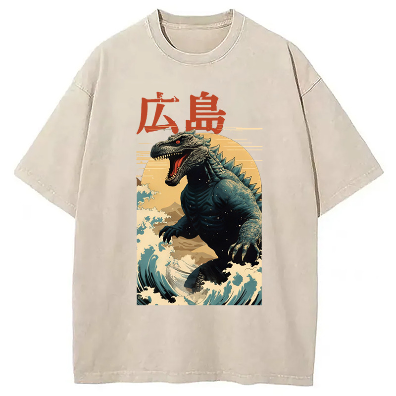 Hiroshima Godzilla Vintage Washed T-Shirt Minimal Retro Graphic Clothing Gifts For Sister Hiroshima Godzilla Vintage Washed T-Shirt Minimal Retro Graphic Clothing Gifts For Sister