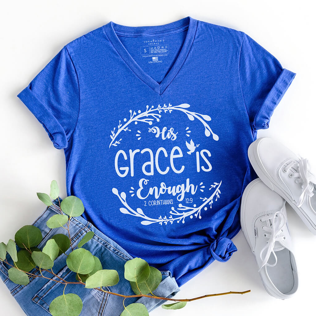 His Grace Is Enough V-Neck Shirt Gift For Women