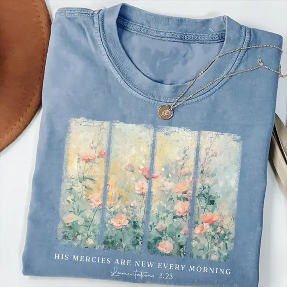 His Mercies Are New Every Morning Vintage T-Shirt Bible Verse Clothes Cool Christian Gift Idea