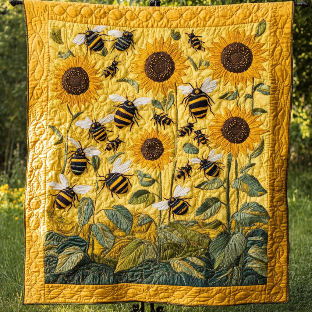 Hive and Bloom Quilted Blanket Winter Decor Blanket Sunflower Birthday Gifts