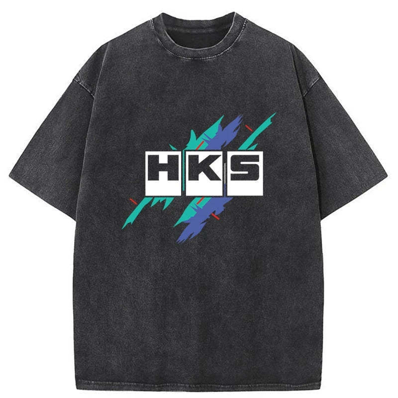 HKS Drifting Drag JDM Washed T-Shirt Retro Humor Graphic Top Gifts For Friends
