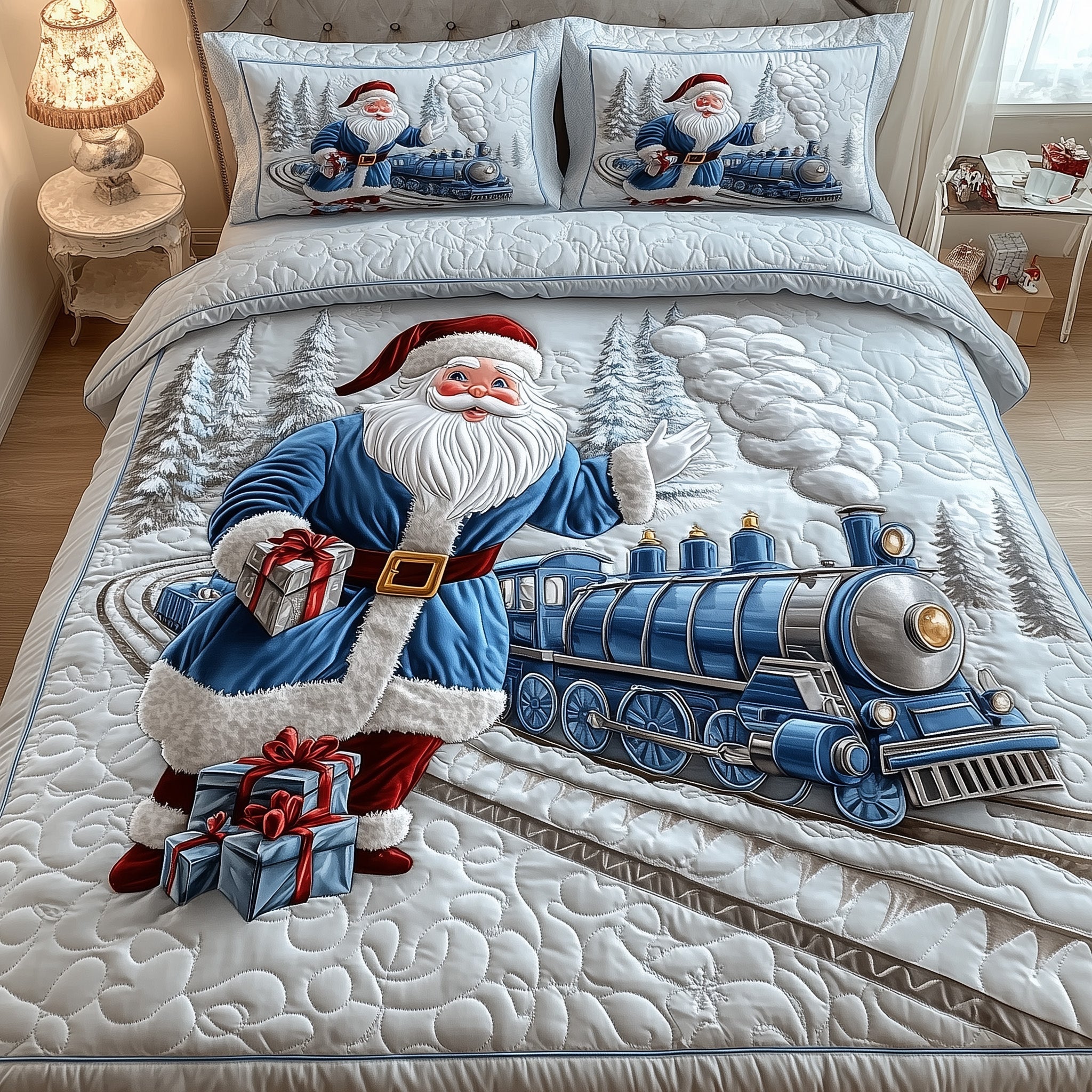 Ho Ho Ho Christmas Quilted Bedding Set Duvet Cover Bedspread Santa Claus Gifts For Her