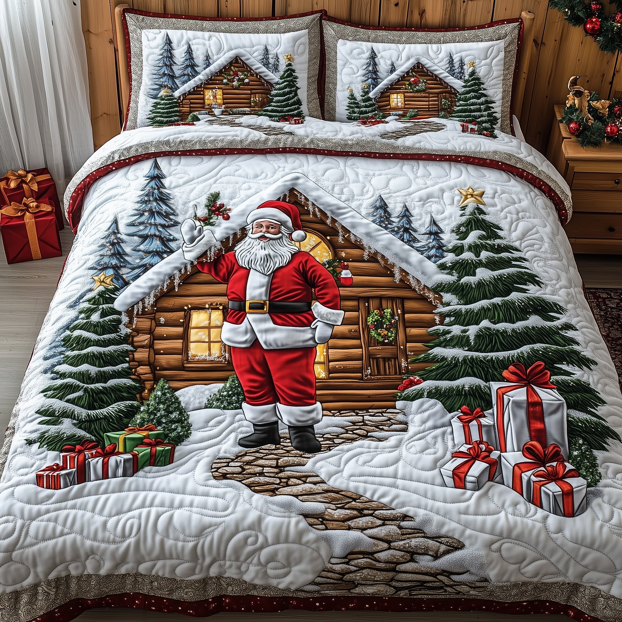 Ho Ho Ho Christmas Quilted Bedding Set Duvet Cover Bedspread Santa ClausGifts For Friends