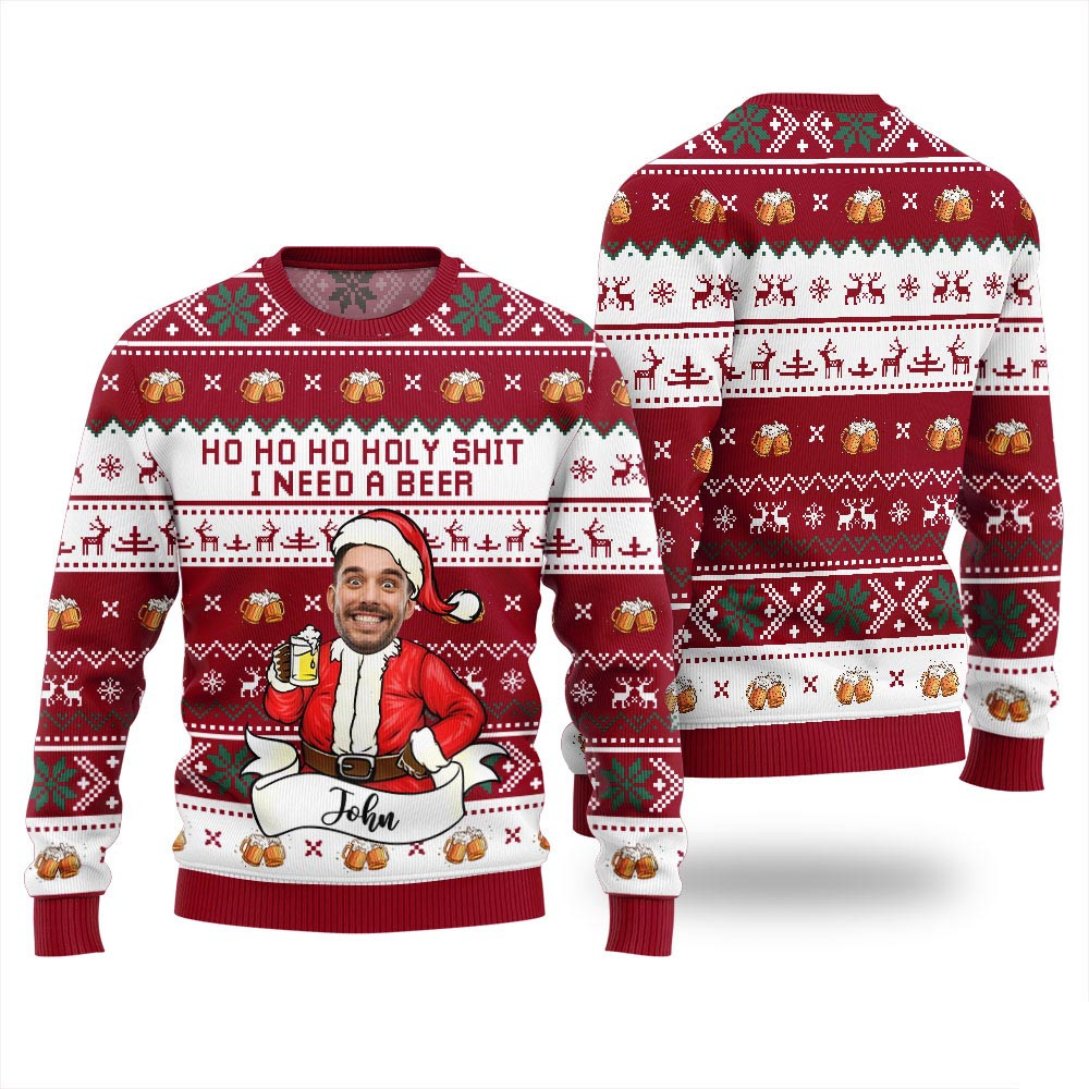 Ho Ho Ho Custom Face Beer Christmas Sweater Christmas Sweaters For Men