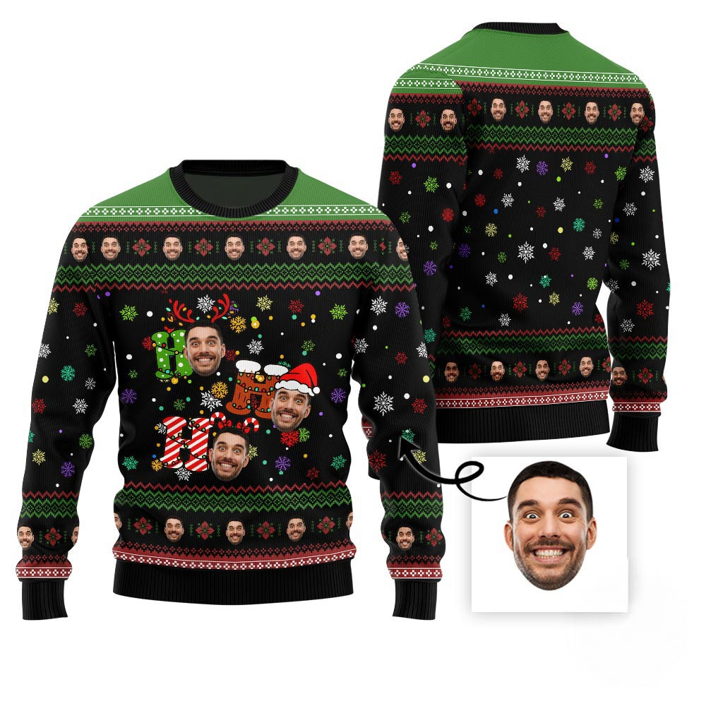 Ho Ho Ho Custom Face Ugly Holiday Sweater Ugly Sweaters For Christmas