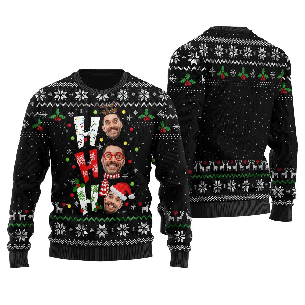 Ho Ho Ho Custom Ugly Christmas Sweater Black Funny Holiday Sweater