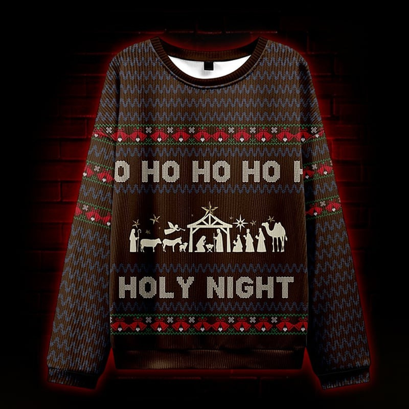 Ho Ho Ho Holy Night Ugly Christmas Sweater Funny Xmas Holiday Gifts For Baby Jesus Lovers